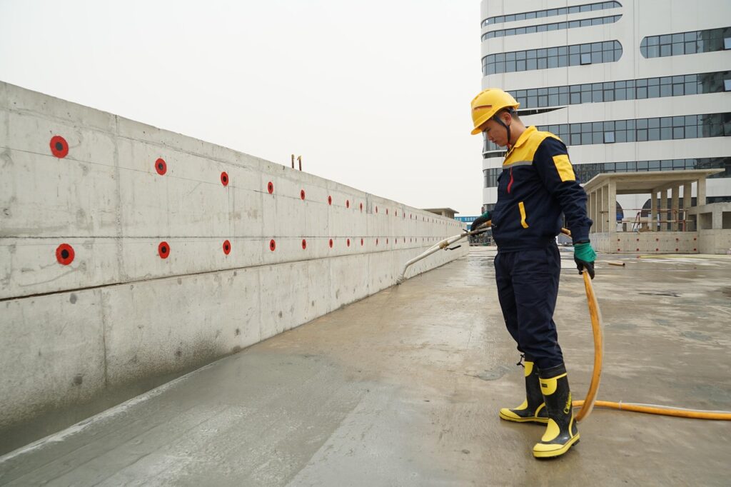 waterproofing, workers, construction site, roof top, men, working, spraying, safety gear, pressure spray, waterproofing, waterproofing, waterproofing, waterproofing, waterproofing